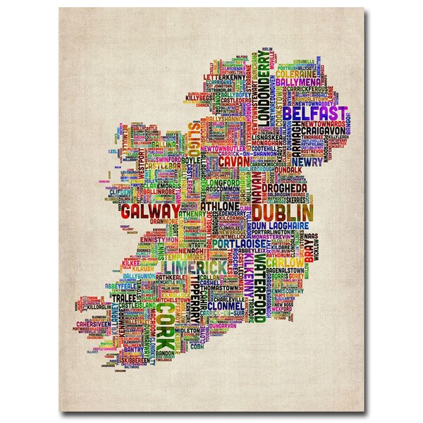 Trademark Fine Art Michael Tompsett 'Ireland City Text Map II' Canvas Art, 24x32 - MT0143-C2432GG