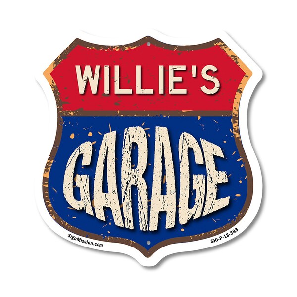 Signmission Willie's Garage, 18 Inch X 18 Inch, Plastic Sign - SHI-P-18-383-WILLIE