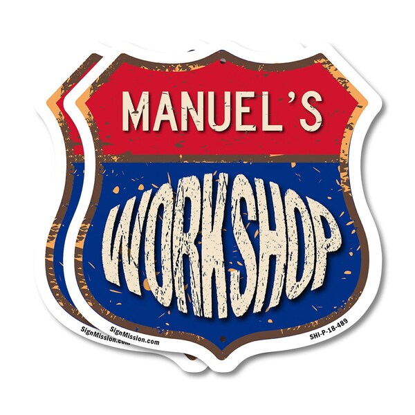 Signmission Manuel's Workshop, 18 inch X 18 inch, Plastic Sign, 2PK - SHI-P-2PACK-18-489-MANUEL