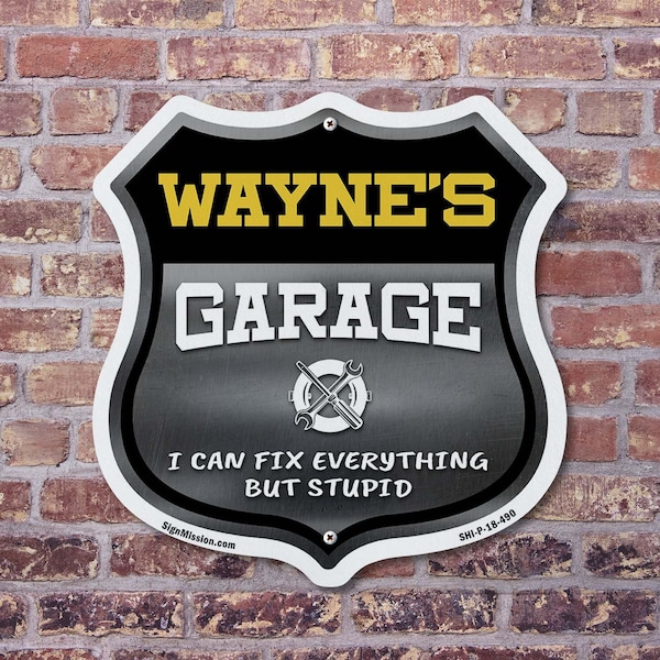 Signmission Wayne's Garage I Can Fix Everything But Stupid, 12 inch X 12 inch, Plastic Sign, 2PK - SHI-P-2PACK-12-490-WAYNE