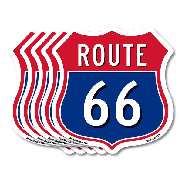Signmission Route Marker Shield Sign Route 66, 12 inch X 12 inch, Aluminum Metal Sign, 5PK - SHI-A-5PACK-12-459