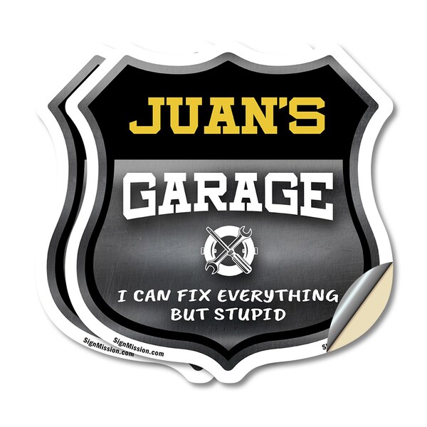 Signmission Juan's Garage I Can Fix Everything But Stupid, 4 inch X 4 inch, Vinyl Decal, 2PK - SHI-D-2PACK-4-490-JUAN