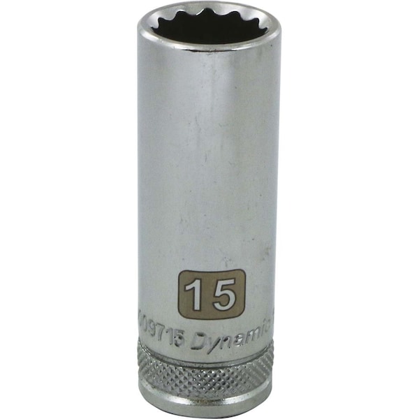 Dynamic Tools 3/8" Drive 12 Point Metric, 15mm Deep Length, Chrome Socket - D009715