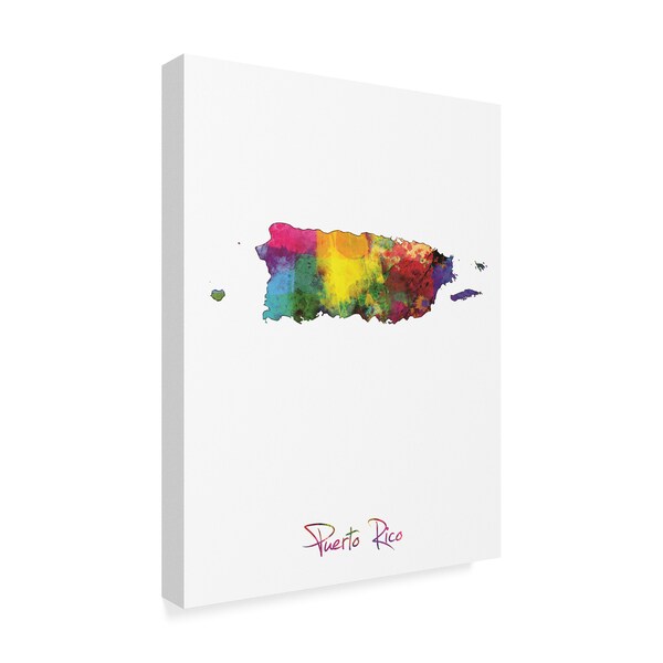 Trademark Fine Art Michael Tompsett 'Puerto Rico Watercolor Map Ii' Canvas Art, 14x19 - MT02529-C1419GG