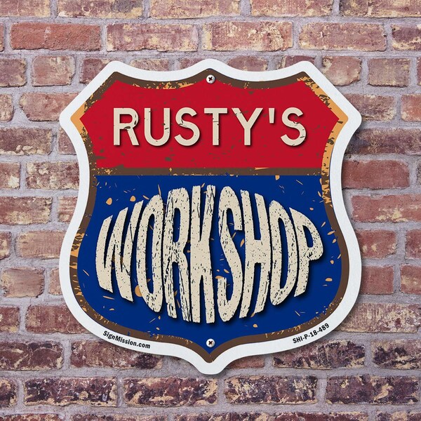Signmission Rusty's Workshop, 18 inch X 18 inch, Plastic Sign, 2PK - SHI-P-2PACK-18-489-RUSTY