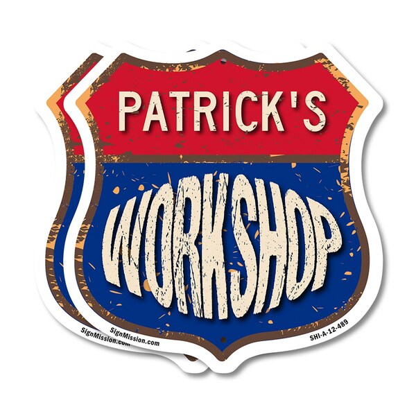 Signmission Patrick's Workshop, 12 inch X 12 inch, Aluminum Metal Sign, 2PK - SHI-A-2PACK-12-489-PATRICK