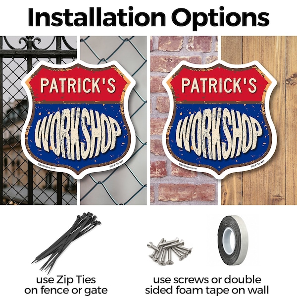 Signmission Patrick's Workshop, 12 inch X 12 inch, Aluminum Metal Sign, 2PK - SHI-A-2PACK-12-489-PATRICK