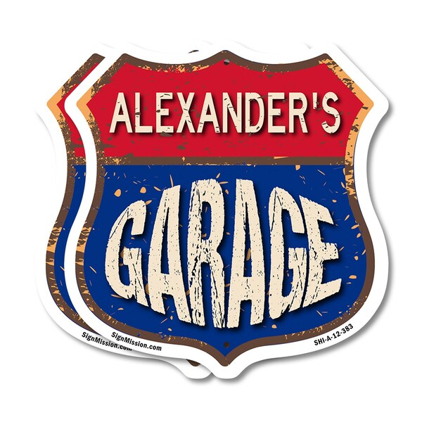 Signmission Alexander's Garage, 12 inch X 12 inch, Plastic Sign, 2PK - SHI-P-2PACK-12-383-ALEXANDER