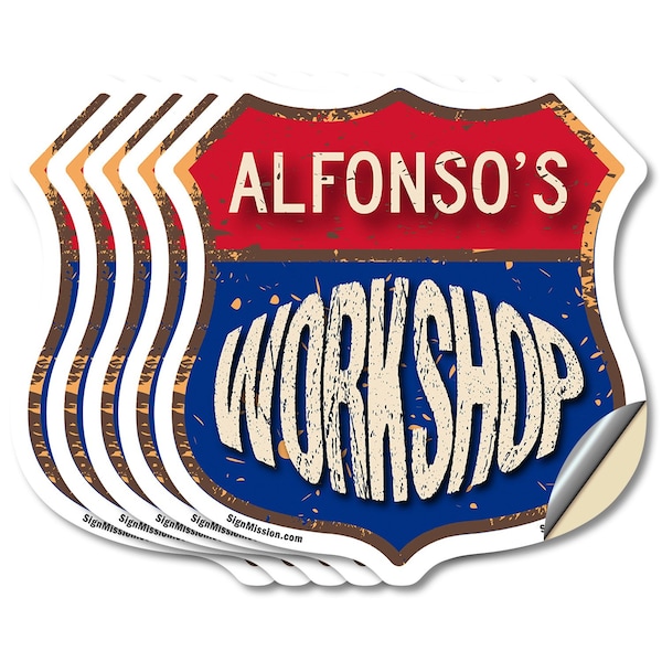 Signmission Alfonso's Workshop, 4 inch X 4 inch, Vinyl Decal, 5PK - SHI-D-5PACK-4-489-ALFONSO