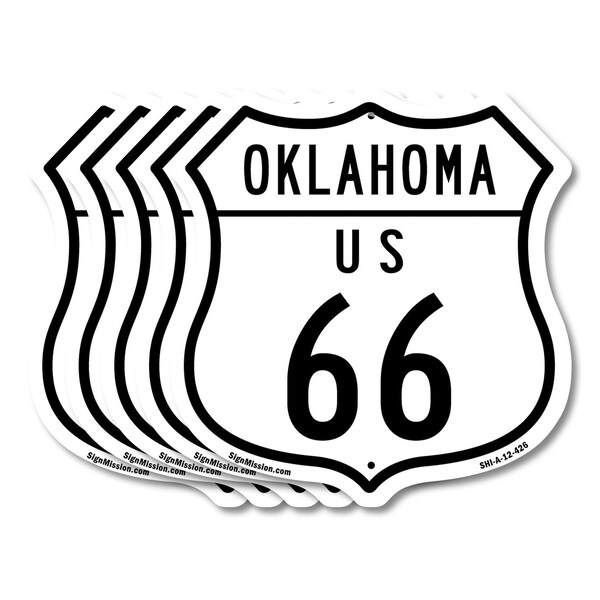 Signmission Oklahoma Route Marker Shield Sign Us 66, 12 inch X 12 inch, Aluminum Metal Sign, 5PK - SHI-A-5PACK-12-426
