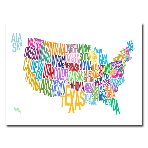 Trademark Fine Art Michael Tompsett 'United States Text Map' Canvas Art, 18x24 - MT0176-C1824GG