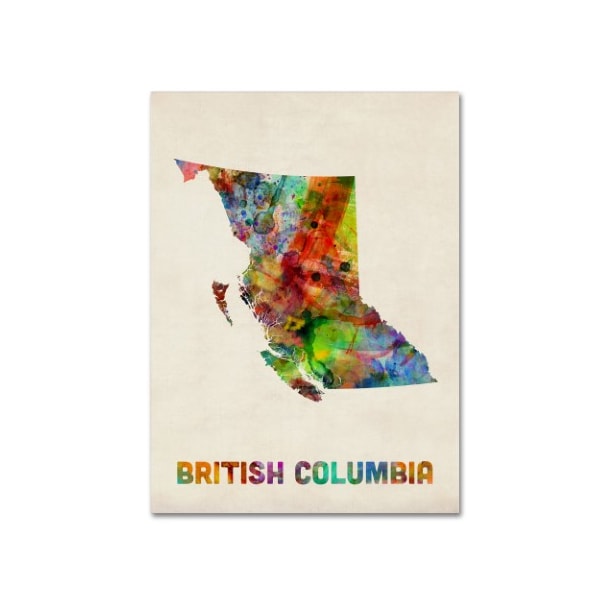 Trademark Fine Art Michael Tompsett 'British Columbia Watercolor Map' Canvas Art, 18x24 - MT0503-C1824GG