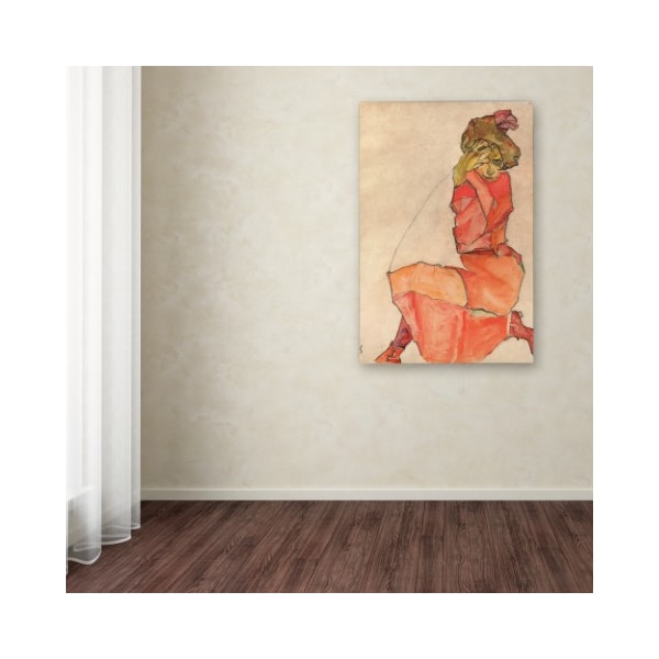 Trademark Fine Art Egon Schiele 'Kneeling Woman In Orangered Dress' Canvas Art, 16x24 - AA00487-C1624GG