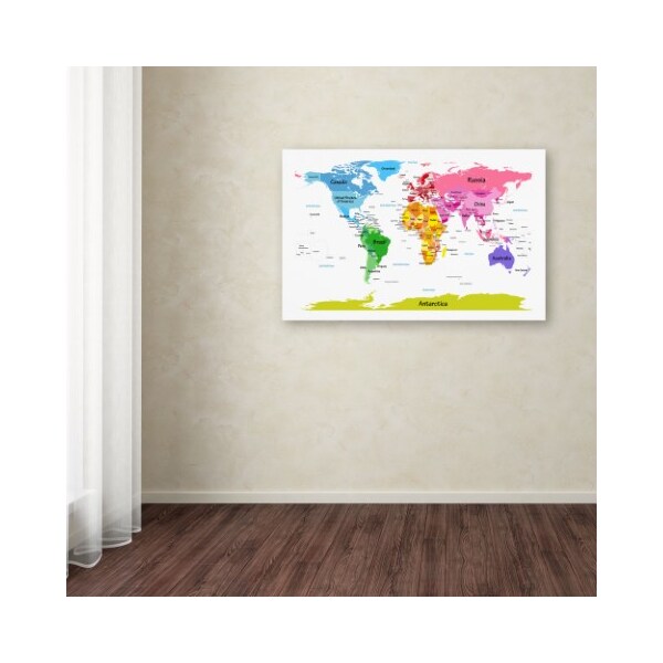 Trademark Fine Art Michael Tompsett 'World Map for Kids II' Canvas Art, 16x24 - MT0494-C1624GG