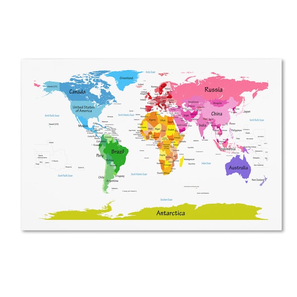 Trademark Fine Art Michael Tompsett 'World Map for Kids II' Canvas Art, 16x24 - MT0494-C1624GG