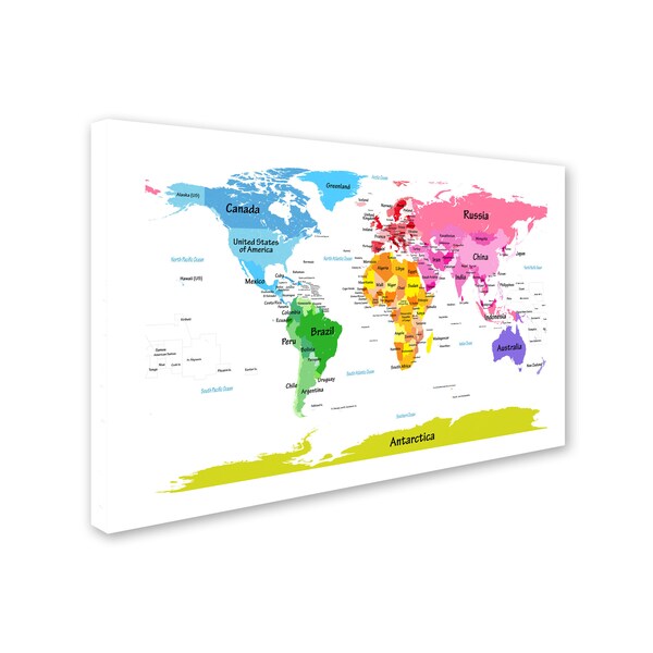 Trademark Fine Art Michael Tompsett 'World Map for Kids II' Canvas Art, 16x24 - MT0494-C1624GG