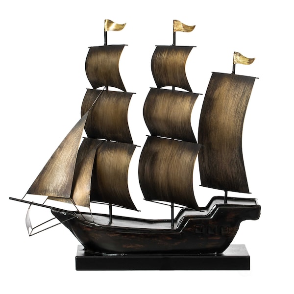 Vintiquewise Nautical Home Decor Metal Sailboat Centerpiece Ship Decor Desktop Decoration, Natural - QI004320-N