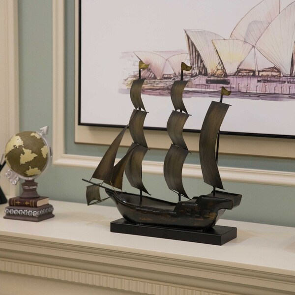 Vintiquewise Nautical Home Decor Metal Sailboat Centerpiece Ship Decor Desktop Decoration, Natural - QI004320-N