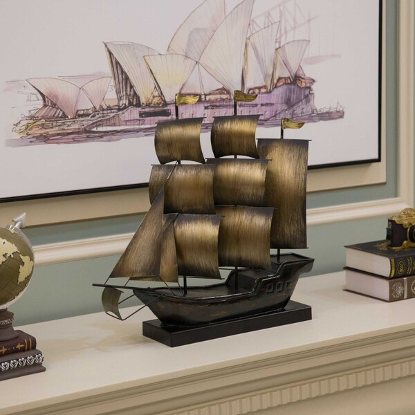 Vintiquewise Nautical Home Decor Metal Sailboat Centerpiece Ship Decor Desktop Decoration, Natural - QI004320-N