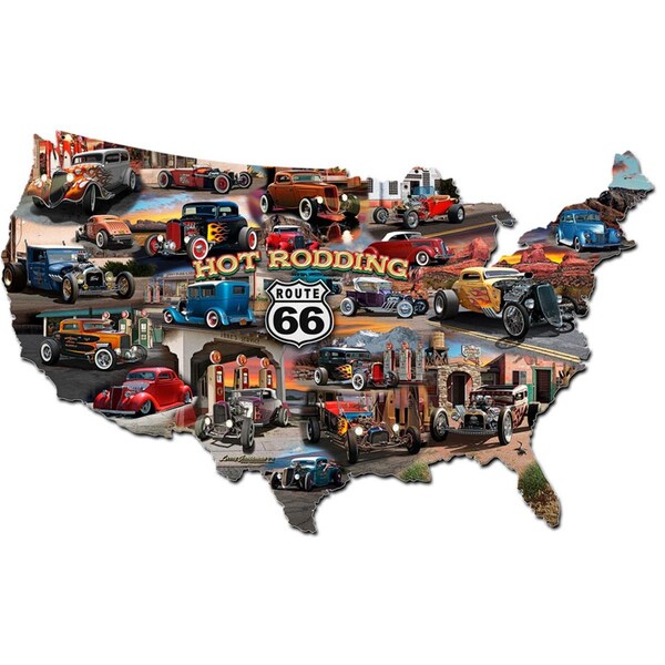 Larry Grossman Larry Grossman LG653 25 x 16 in. Hot Rod Route 66 Map Plasma Metal Sign - LG653