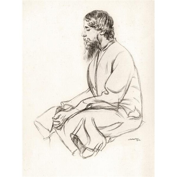 Thinkandplay Rabindranath Tagore 1861 To 1941 Indian Artist Poet Composer Playwright & Author From Sketch by English Artist Sir William Rothenstein 1872 To 1945 From Gitanjali Published by Macmillan & Co 1915 Post - TH936183