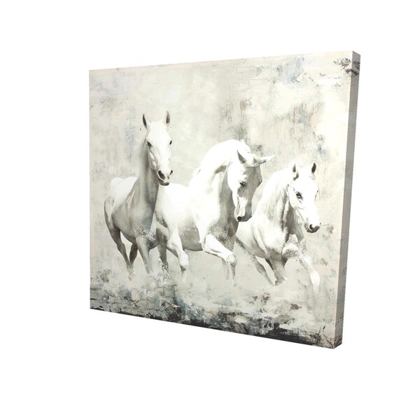 Fondo 16 x 16 in. Three White Horses Running-Print on Canvas - FO2788283