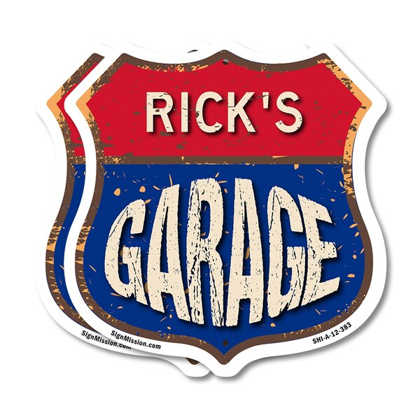 Signmission Rick's Garage, 12 inch X 12 inch, Aluminum Metal Sign, 2PK - SHI-A-2PACK-12-383-RICK