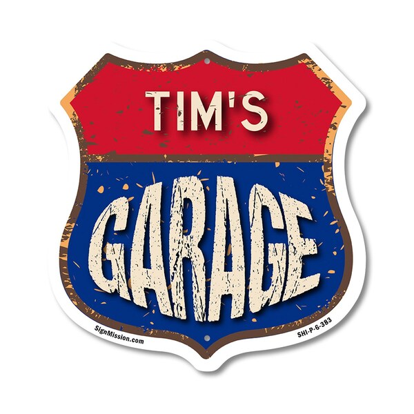 Signmission Tim's Garage, 6 Inch X 6 Inch, Plastic Sign - SHI-P-6-383-TIM