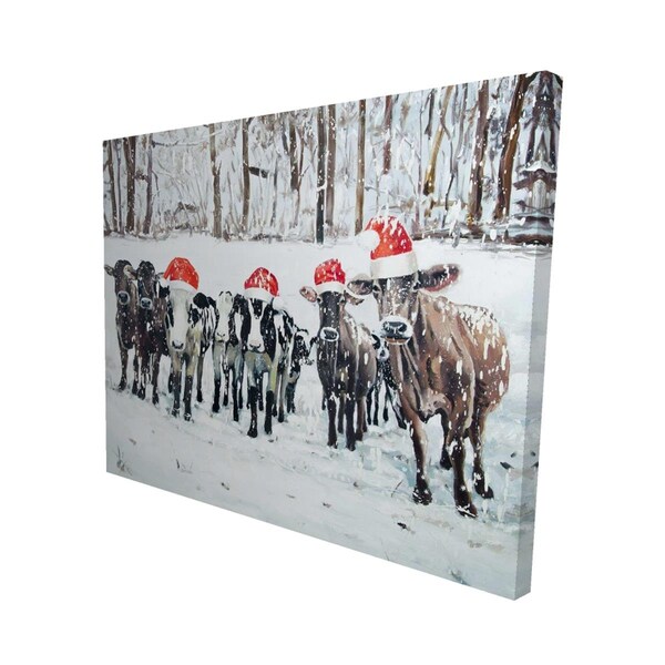 Begin Home Decor 16 x 20 in. Curious Christmas Cows-Print on Canvas - 2080-1620-HO24