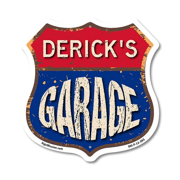 Signmission Derick's Garage, 12 Inch X 12 Inch, Plastic Sign - SHI-P-12-383-DERICK