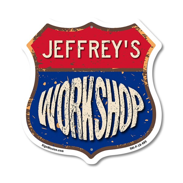 Signmission Jeffrey's Workshop, 18 Inch X 18 Inch, Plastic Sign - SHI-P-18-489-JEFFREY