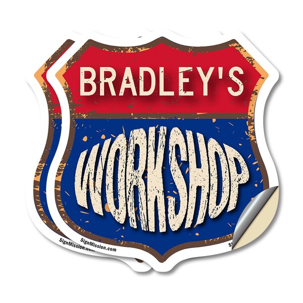 Signmission Bradley's Workshop, 4 inch X 4 inch, Vinyl Decal, 2PK - SHI-D-2PACK-4-489-BRADLEY