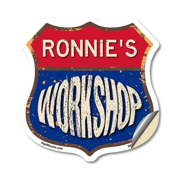 Signmission Ronnie's Workshop, 18 Inch X 18 Inch, Vinyl Decal - SHI-D-18-489-RONNIE