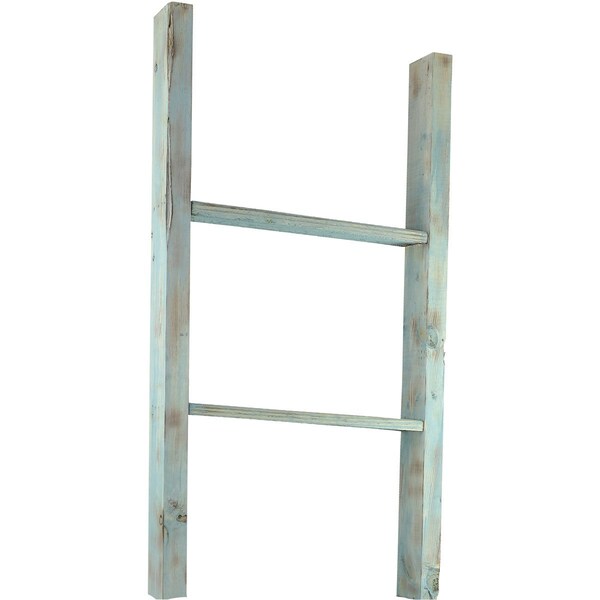 Ekena Millwork 19"W x 36"H x 3 1/2"D Vintage Farmhouse 2 Rung Ladder, Barnwood Decor Collection, Driftwood Blue - DECR019X036X04LDRBU