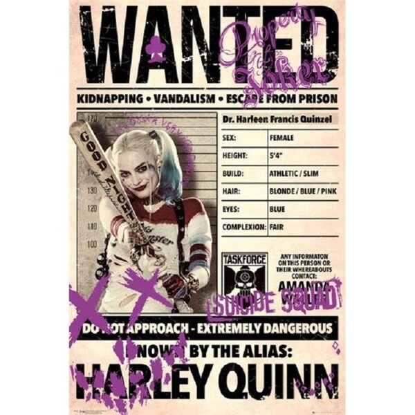 Poster Import Poster Import XPE160528 Harley Quinn - Wanted Poster Print; 24 x 36 - XPE160528