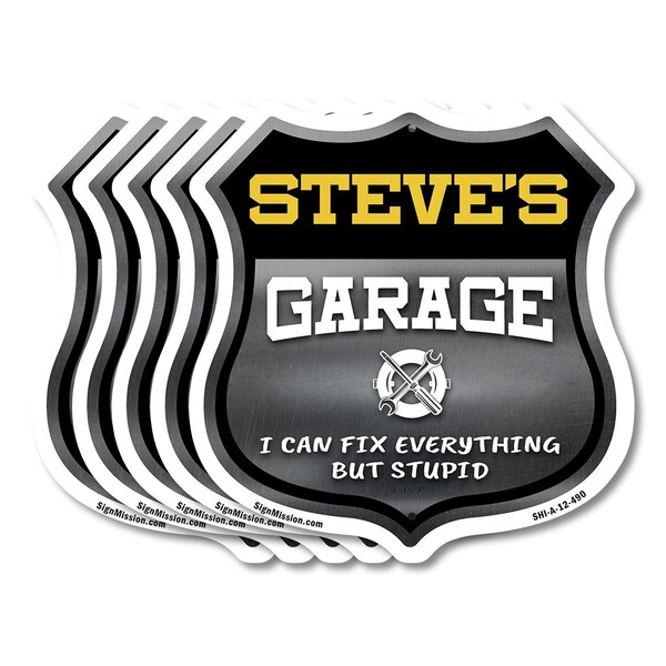 Signmission Steve's Garage I Can Fix Everything But Stupid, 12 inch X 12 inch, Aluminum Metal Sign, 5PK - SHI-A-5PACK-12-490-STEVE