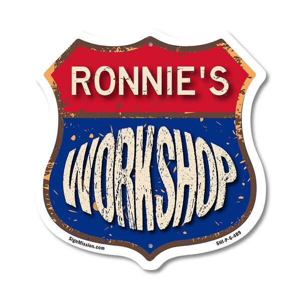Signmission Ronnie's Workshop, 6 Inch X 6 Inch, Plastic Sign - SHI-P-6-489-RONNIE