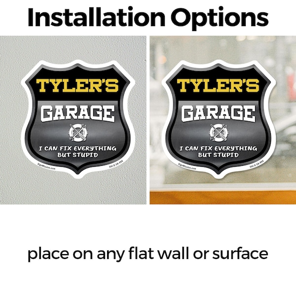 Signmission Tyler's Garage I Can Fix Everything But Stupid, 4 inch X 4 inch, Vinyl Decal, 5PK - SHI-D-5PACK-4-490-TYLER