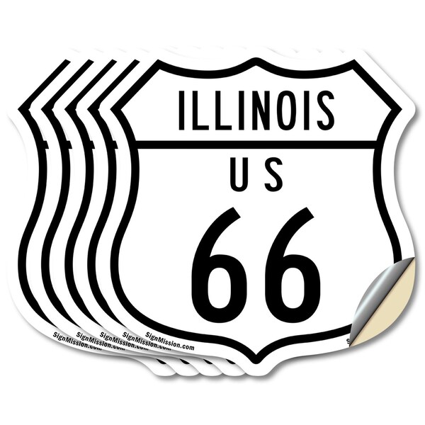 Signmission Illinois Route Marker Shield Sign Us 66, 4 inch X 4 inch, Vinyl Decal, 5PK - SHI-D-5PACK-4-382