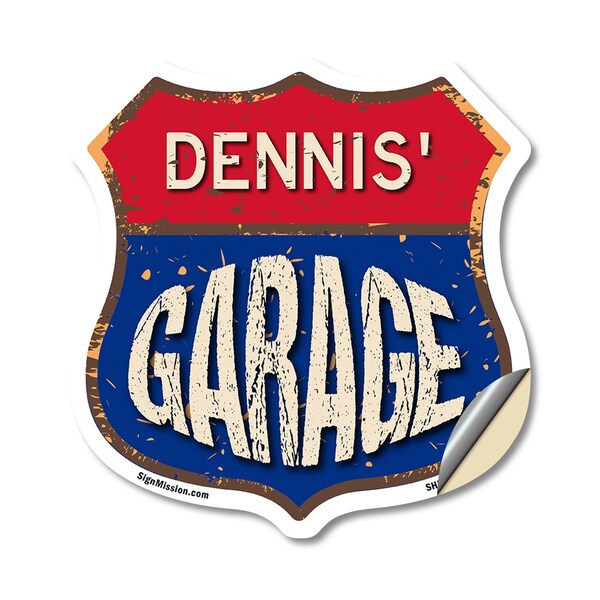 Signmission Dennis's Garage, 18 Inch X 18 Inch, Vinyl Decal - SHI-D-18-383-DENNIS