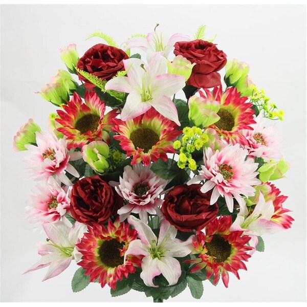 Adlmired By Nature Admired by Nature ABN1B010-BG-LT.PK-KW 36 Stem Artificial Spring Dahlia & Sunflower Mixed Flower Bush - Burgundy; Pink & Kiwi - ABN1B010-BG-LT.PK-KW