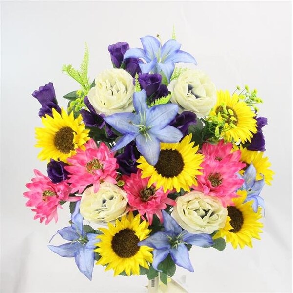 Adlmired By Nature Admired by Nature ABN1B010-YW-PUR-BT 36 Stem Artificial Spring Dahlia & Sunflower Mixed Flower Bush - Yellow; Purple & Beauty - ABN1B010-YW-PUR-BT