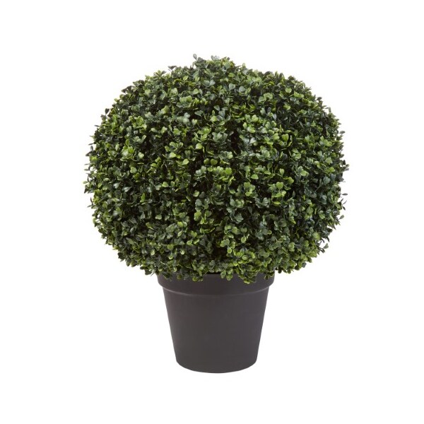 Nature Spring Faux Boxwood Plastic Decorative Topiary Arrangement, Weighted Pot, Indoor or Outdoor (23" H x 18" W) - 424198BPQ