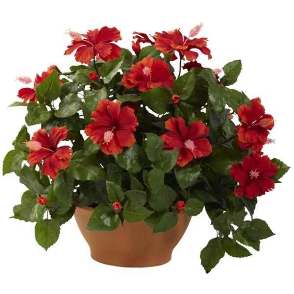 Nearly Natural Hibiscus with Clay Planter - 6735