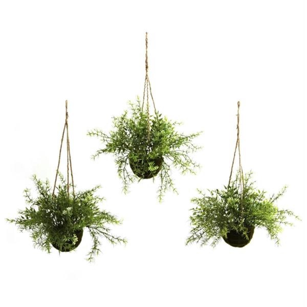 Nearly Natural Ruscus- Sedum and Springeri Han- ng Basket - Set of 3, 3PK - 6742-S3
