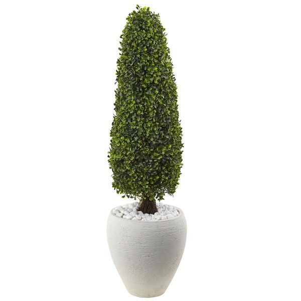 Nearly Natural Boxwood Topiary with White Planter UV Resistant - 5962