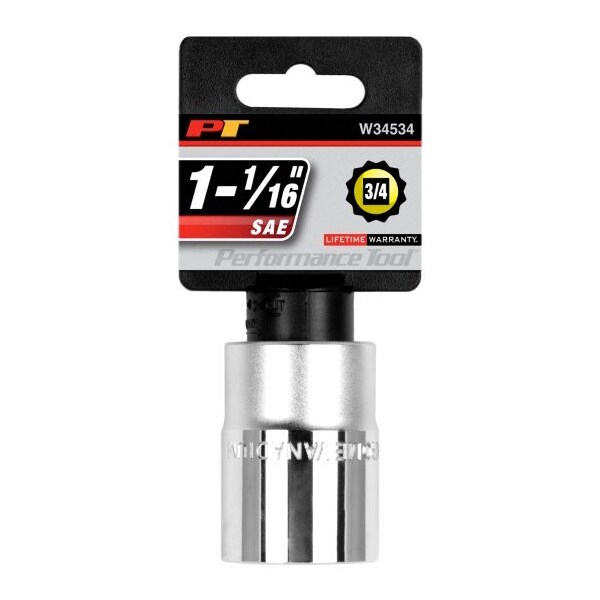 Performance Tool 3/4 In Dr. 12 Pt Socket 1-1/16 In Socket 12Pt 1-1, W34534 - W34534