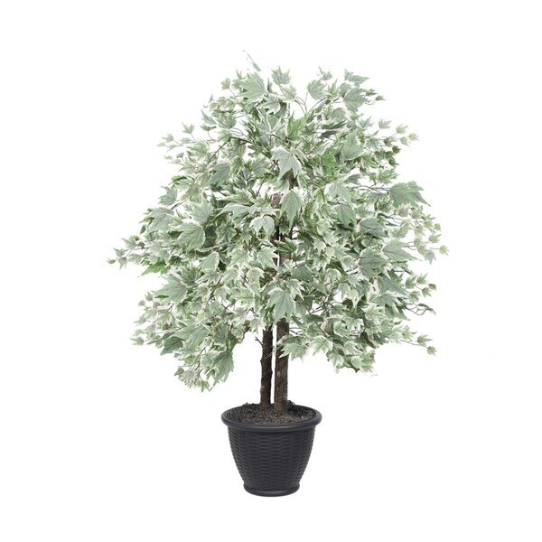 Vickerman 4 ft. Silver Maple Bush in Gray Plastic Pot Plant, Dark Green - TBU1640-RG