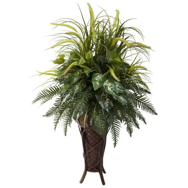 Nearly Natural Mixed Greens and Cattails with Stand Planter - 6725