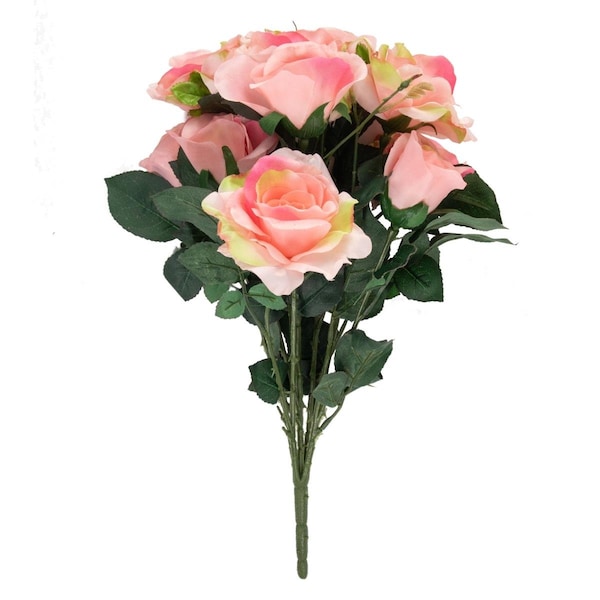 Allstate 18 in. Rose Artificial Silk Floral Bouquet Flowers, Pink - 35163975
